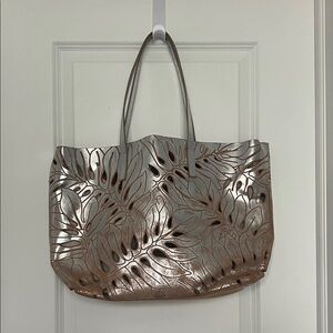 Zara Woman Chic Silver and Brown Leaf Pattern Tote